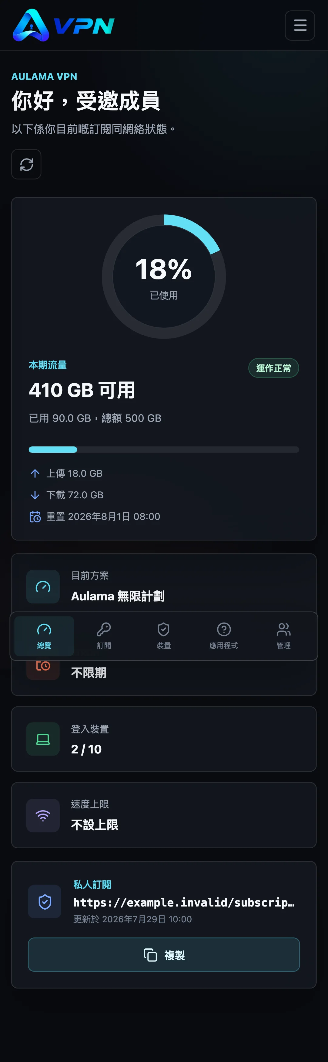 手機版介面(匿名示例資料)